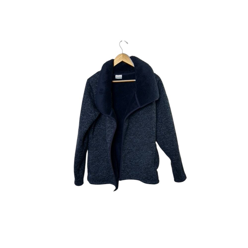 Columbia Open Drape Sweater Navy Blue Sherpa Lined Thick & Warm Size Small